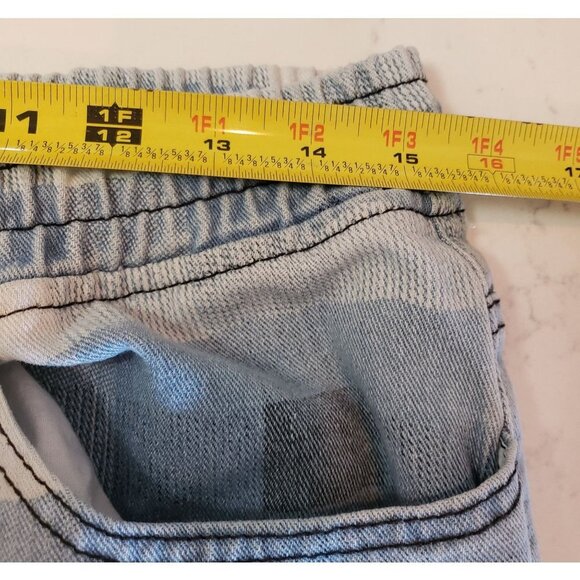 Juny jeans size Small relaxed straight leg checker print pull up drawstring shad - Picture 6 of 8